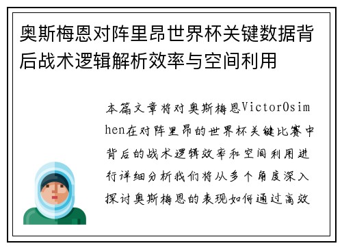 奥斯梅恩对阵里昂世界杯关键数据背后战术逻辑解析效率与空间利用